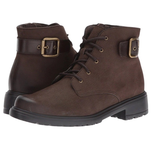 Munro Brown Suede Ankle Boots Hiking Brass Buckle Size 7.5 Side Zip & Lace-Ups - Picture 1 of 15